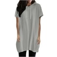 thumbnail image 2 of tarylea Hoodies for Women Short Sleeve Drawstring Long Tops Casual Loose Summer Comfy Pullover Tops, 2 of 6
