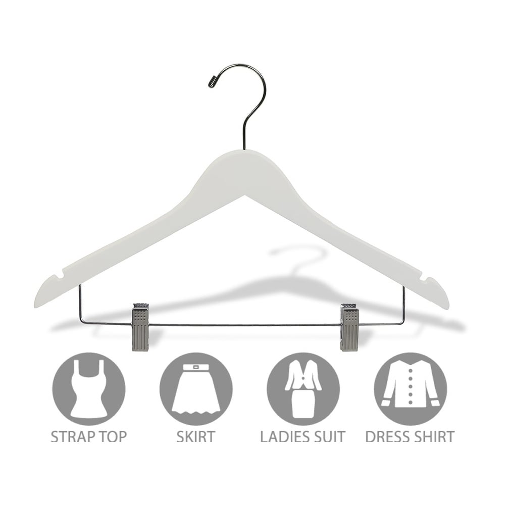The Great American Hanger Company White Wooden Combo Hanger with Clips (Case of 100)