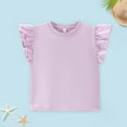 thumbnail image 5 of Povozer Girls Short Sleeve Oversized T Shirts Girls T Shirts Ruffle Sleeve Twist Front Tshirts Summer Casual Crewneck Tees Tops for 10-11 Years,Purple, 5 of 5