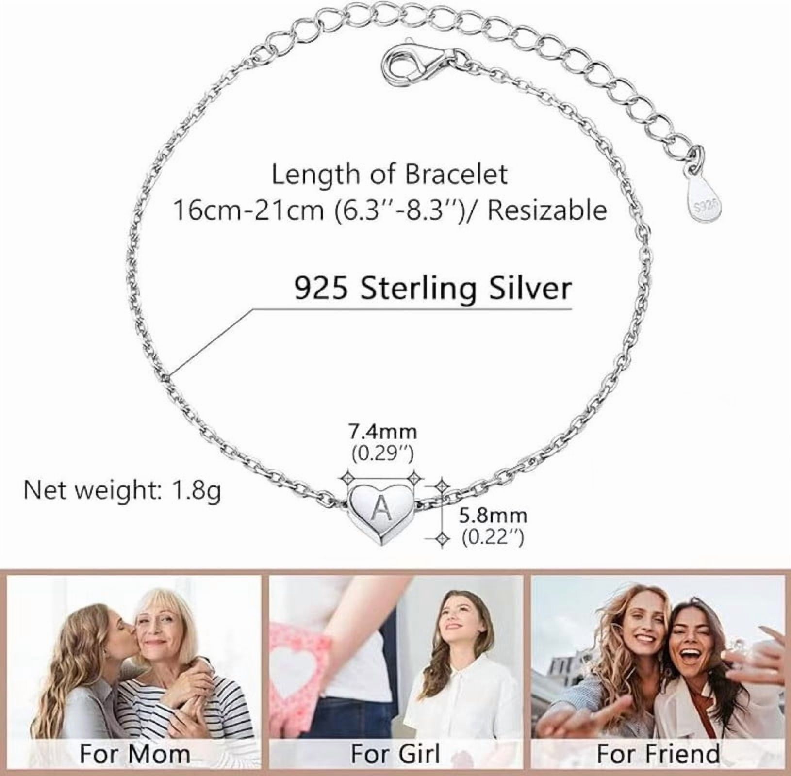 Silver Bracelet with Letter D Charm for Women, Initial Heart Jewelry Gift for Girlfriend Daughter Sister
