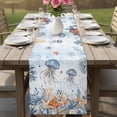 thumbnail image 4 of Jellyfish Coastal Table Runner 70 Inches, Summer Beach Blue Ombre Coral Starfish Bed Runner Dresser Scarves Tabletop for Indoor Outdoor Parties/Ceremony/Banquet, 13" x 70", 4 of 9