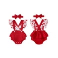 thumbnail image 3 of Yunliwuli Baby Girl Summer Outfit, Strawberry Print Fly Sleeve Overalls Bow Headband 2 Piece Set for Infant Toddler, 3 of 10