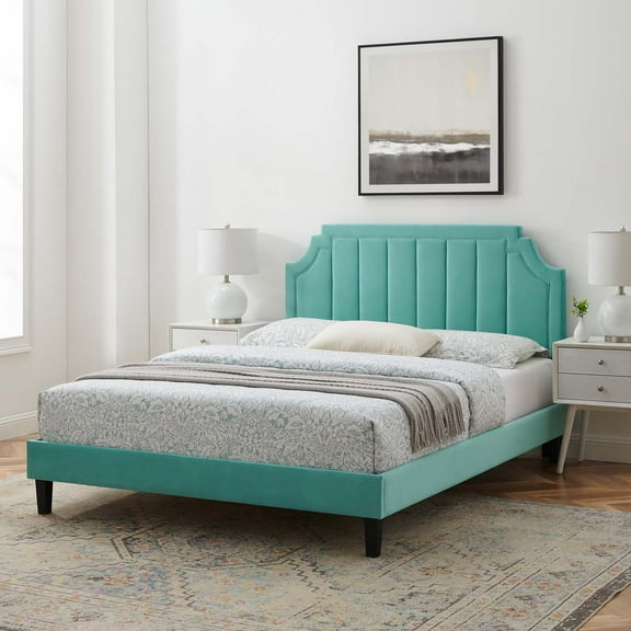 Modway Sienna Performance Velvet Full Platform Bed in Mint