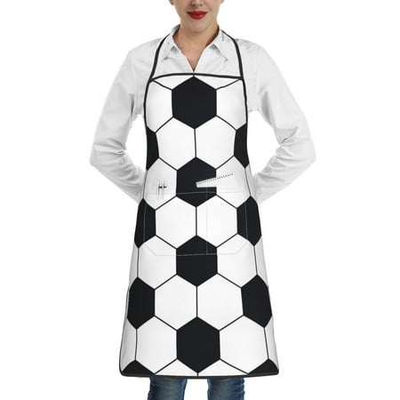 

Pofeuu Soccer Ball Print Aprons with Pockets Cute Aprons for Kitchen Cooking Server Barber Chef Apron