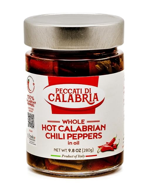 Peccati di Calabria Whole Hot Calabrian Chili Peppers in Oil 9.8 oz (280g)