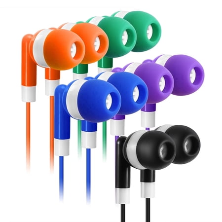Bulk Earbuds 30 Pack, 5 Assorted Colors, In-Ear Headphones with Tangle-Free Cord for School, Classroom, Students