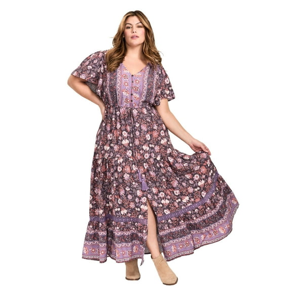 Avenue Women's Plus Size Emmy Placement Print Maxi Dress