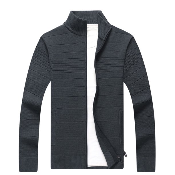 Chaqueta de suéter de punto grueso con cuello levantado informal de color sólido para hombre Pompotops oipoqjl13282