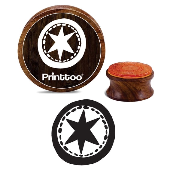 Printtoo Diary Card Round Wooden Rubber Stamp Star Pattern Scrap-booking Block-3 Inch