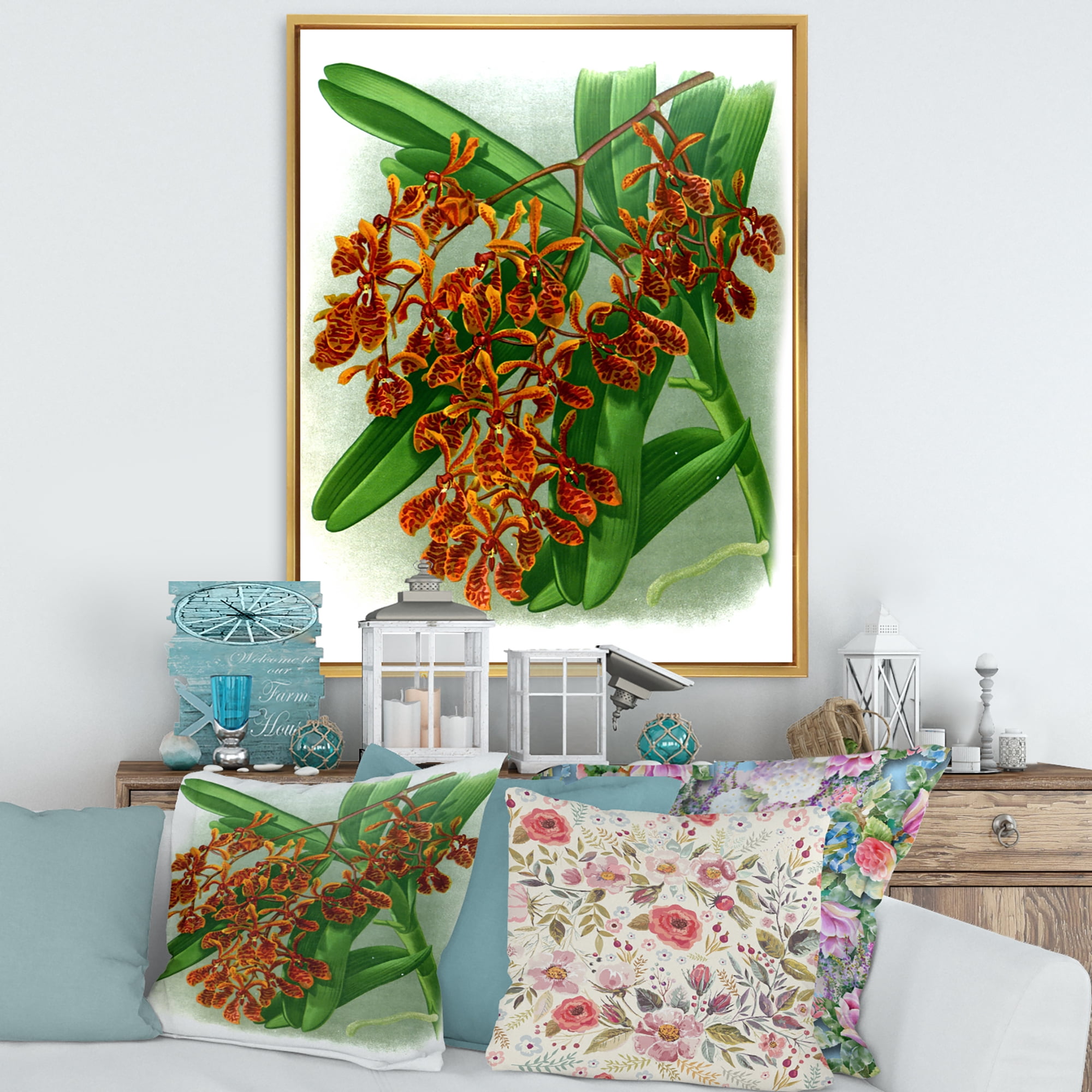Designart 'Flowers Retro II' Farmhouse Framed Canvas Wall Art Print