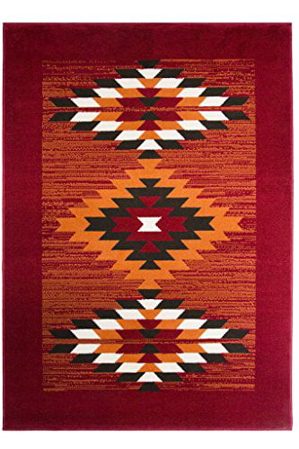 Milan Red Floor Rug Terracotta Brown & Off White Tribal Aztec Bohemian Rug Mat 