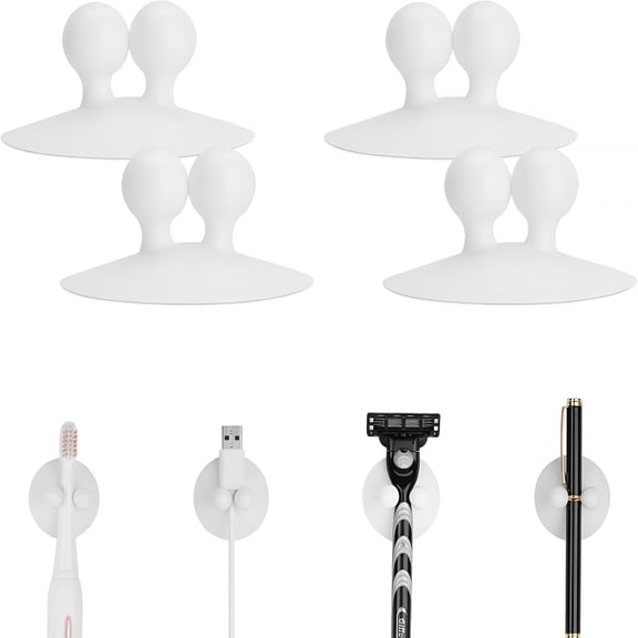 XIBUFE 4 Pcs Suction Cup Toothbrush Holder for Mirror,Electric Toothbrush Hanger Wall Mounted for Bathroom,Waterproof Multifunctional Hook for Towel,Key and Razor White