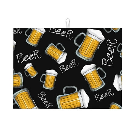 

Dish Drying Mats for Kitchen Counter - Cute Cartoon Beer Mug 18x24in Dish Drying Pad Coffee Mat with Hanging Loop Super Absorbent Kitchen Counter Mat Coffee Bar Accessories