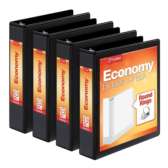 Binder Cardinal Economy 3 anillos negros de 1.5 pulgadas, paquete de 4