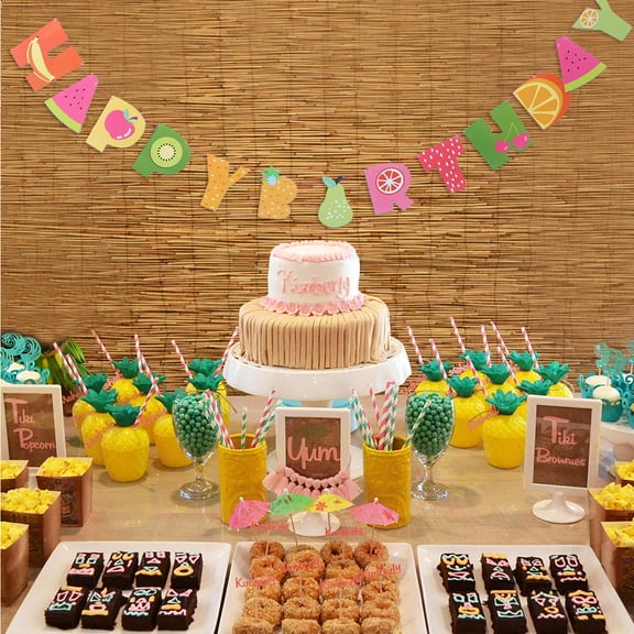 Alasum 1Set Fruit Garland Tropical Birthday Banner Paper Rectangular Cards For Summer Pool