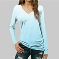thumbnail image 7 of ClodeEU Womens Lightweight V Neck Long Sleeve T-Shirt ,Soft Casual Slim Fit Tops A-Blue,Womens Plus M, 7 of 7