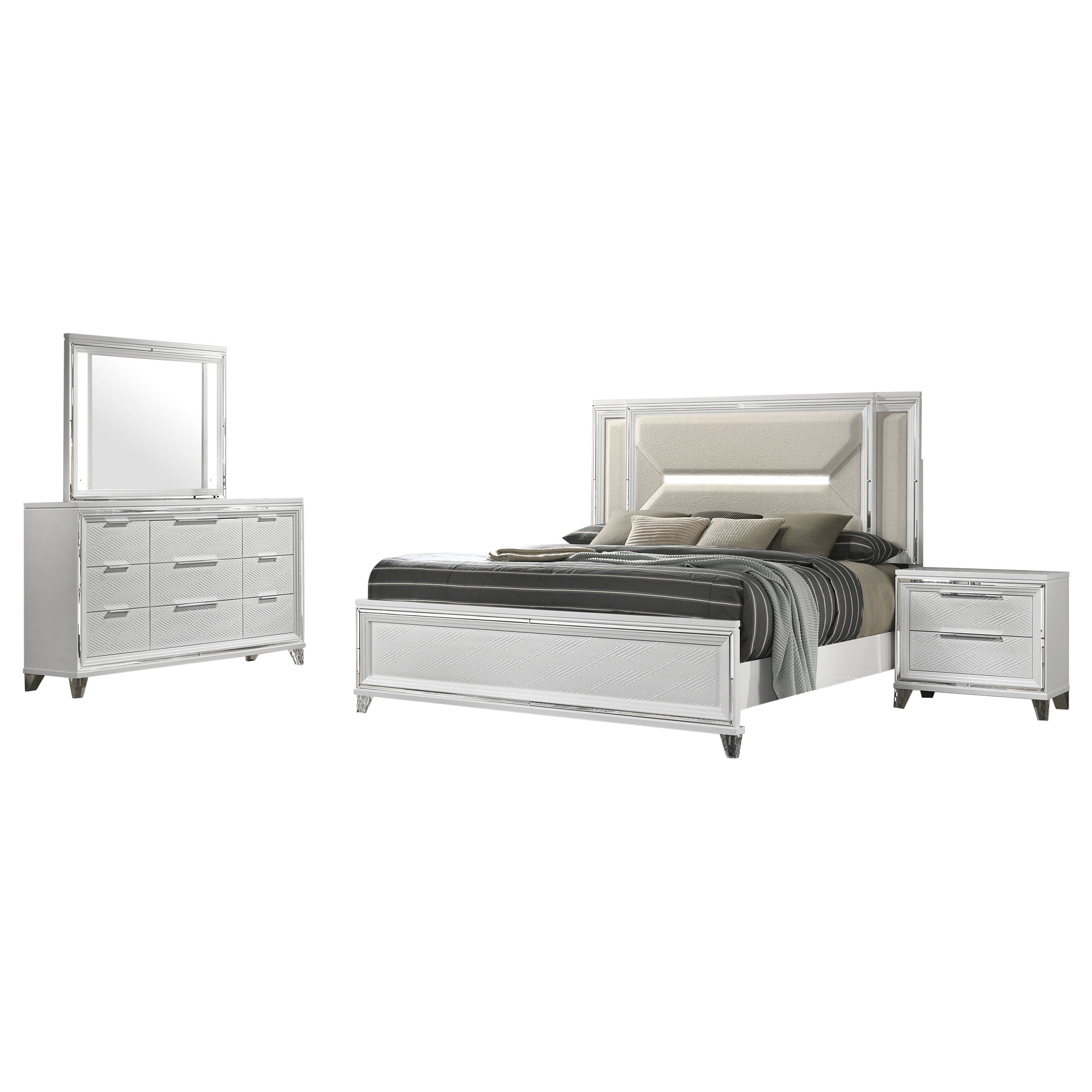 Hillcrest Queen Bedroom Set, 4-piece Furniture with Bed, Dresser
