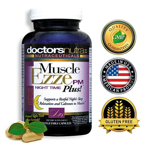 (Pack of 3) Natural Sleep Aid Muscle Ezze PM Plus Night Time Capsules by Doctors Nutra Nutraceuticals - Sleep Aid, Nighttime Use, Naturally Derived Ingredients - Safe and Effective - Gluten-Free