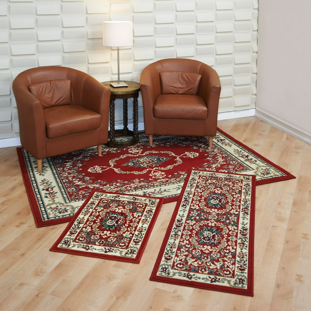 Lorraine Collection 3 Pc Area Rug Set Size 5x7 Rug, 22"x59" Runner, 22