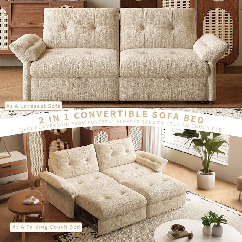 81.5" Convertible Sofa Bed, 2-in-1 Sleeper Sofa with Plush Chenille Fabric, High-Resilience Foam, Solid Wood Frame, Chenille Sofa Couch for Living Room, Guest Room, Apartment