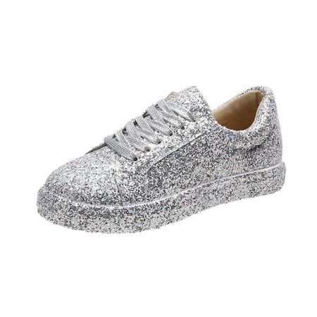 

Sandals Women Sequin Round Head Lace Up Comfy Flat Casual Shoes