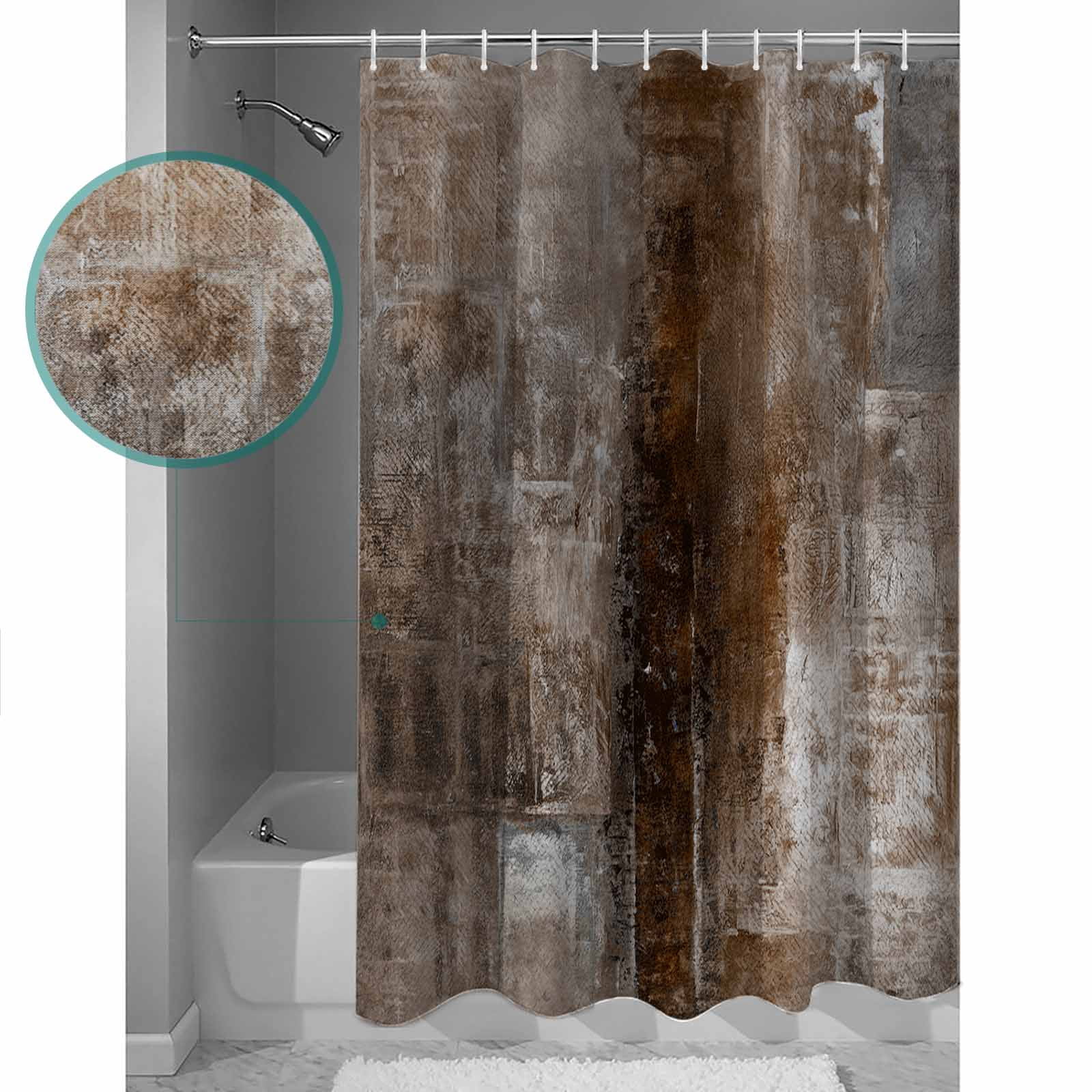 Brown Bathroom Curtain 72 Inch Shower Curtain with Hooks, Retro Oil Painting Modern Abstract Art Aesthetics Waterproof Polyester Bath Curtain Washable Bathtub Curtain 66''x 72''