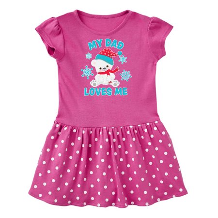 

Inktastic Polar Bear My Dad Loves Me in Santa Hat with Snowflakes Gift Baby Girl Dress