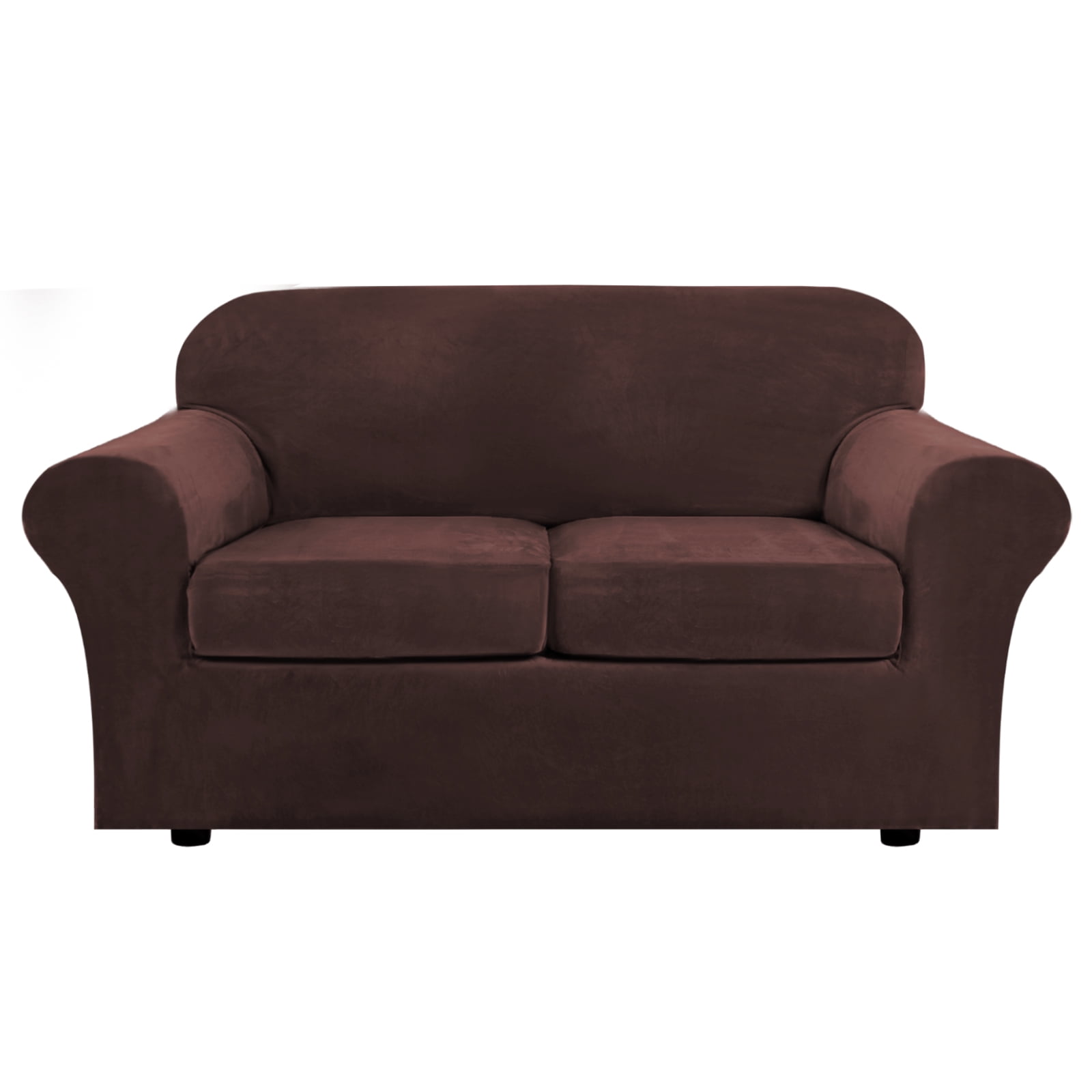 SHANNA Stretch Velvet Plush Armchair Sofa Slipcover, Brown