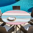thumbnail image 5 of Pink Blue Wood Grain Round Tablecloth 55-60 Inch Round Fitted Table Cloth with Elastic Edge, Abstract Modern Watercolor Stripes Waterproof Table Cover Protector for Outdoor Picnic Party Dining, 5 of 6