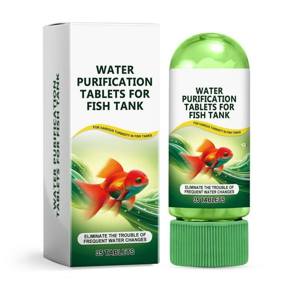 Aquarium Water Purification Tablets 35 Count Fish Tank Water Clarifier Cleaner For Freshwater Pond Removes Ammonia 1.2 Oz