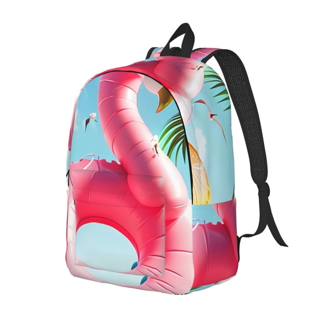 Disketp Tropical Flamingo Pool Float print Canvas Backpack Lightweight Travel Daypack Student Rucksack Laptop Backpack-Small
