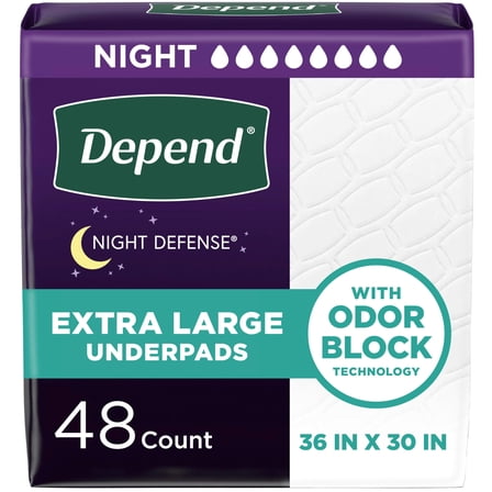 Depend Underpads XL, Disposable Incontinence Bed Pads for Adults, Slip Resistant, 36" x 30", 48 Count