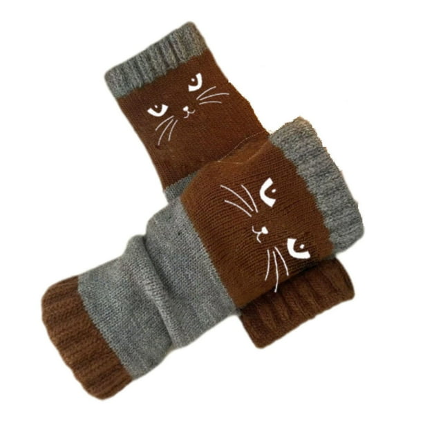 Guantes de punto sin dedos para mujer con diseño de empalme bordado | Guantes cálidos y modernos para uso informal | Talla única | 1 par