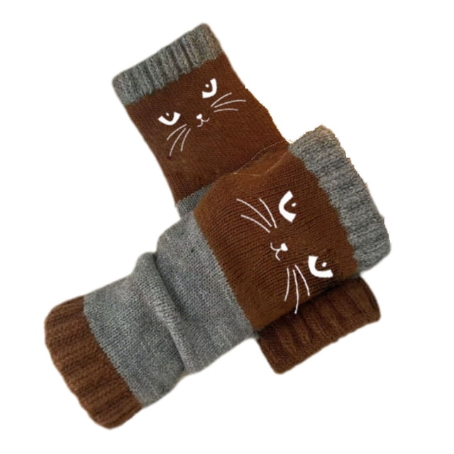 CaiYueKe Women's Fingerless Knit Gloves with Embroidery and Touchscreen Tips - Warm Winter Hand Warmers for Casual Fashion, Outdoor Use, and Daily Activities with Stylish Splicing Design
