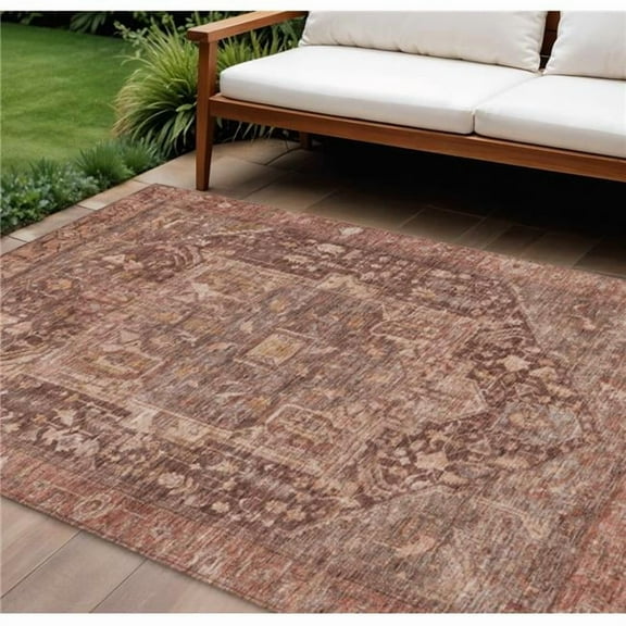HomeRoots 607995 8 x 10 ft. Burgundy Medallion Washable Indoor & Outdoor Rectangle Area Rug