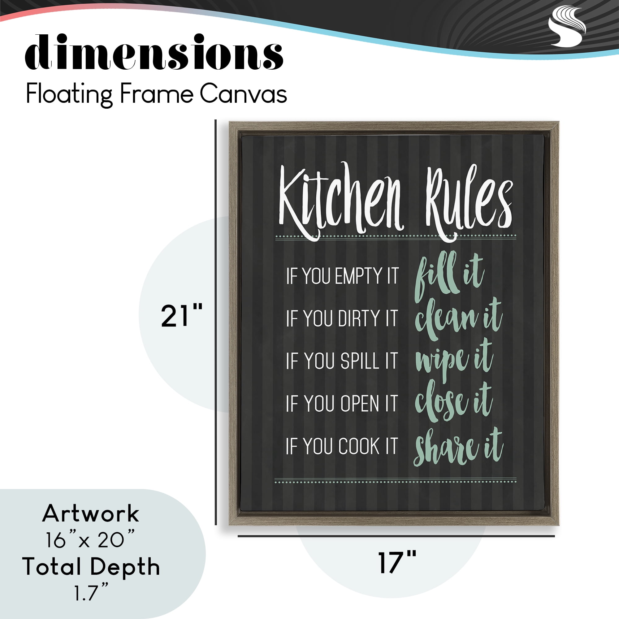 Kitchen Rules Black & Green Brown Framed Floater Canvas Wall Art, design by Lettered and Lined