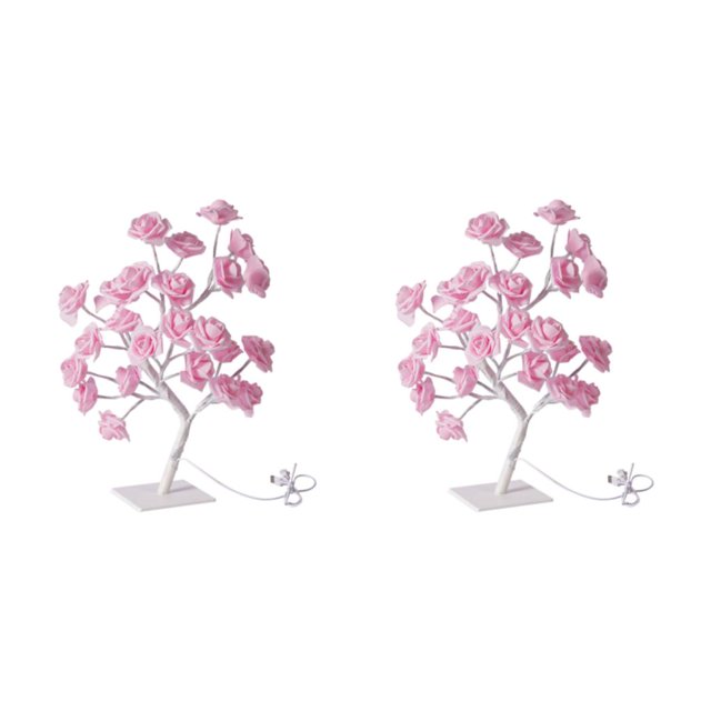 Decodeary Color Changing Lighted Rose Tree Lamp Unique Gift For Any Occasion Wide pink rose white rod 2Set