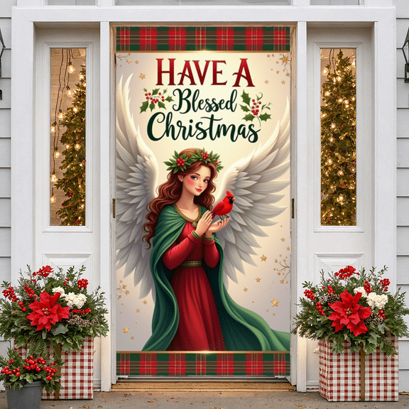 Festive Greenery Blessed Christmas Banner Colorful Design Holiday Decor for Parties Family Gatherings Celebrations