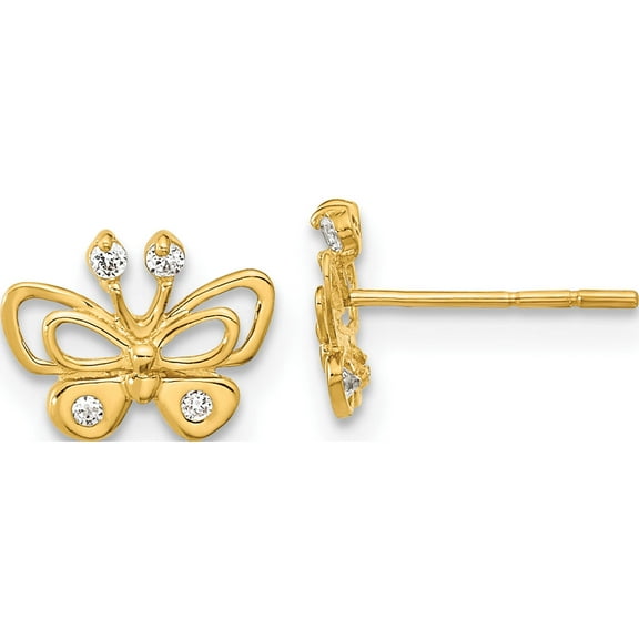 14K Yellow Gold Madi K Polished Cz Butterfly Post Earrings (7 X 9) Made In China gk948