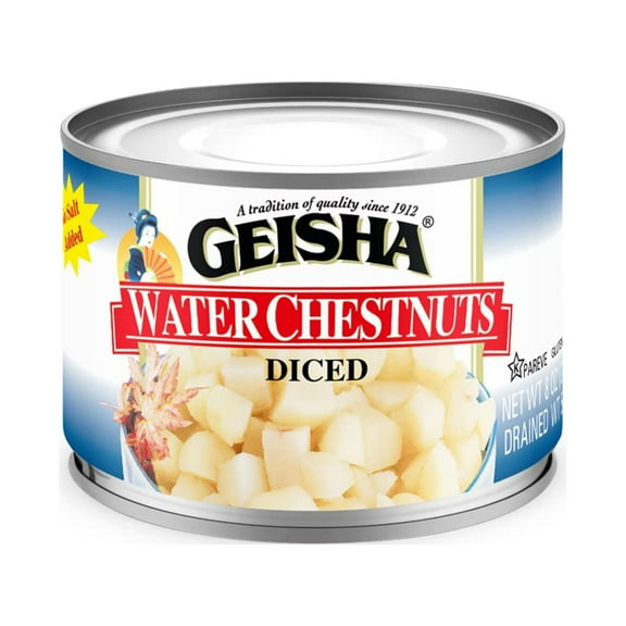 GEISHA Water Chestnuts Diced 8OZ. (Pack of 12), Water Chestnuts | Kosher Certified － No Salt & Sugar added － Gluten Free－Less than 100 Calories per Container