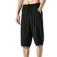thumbnail image 5 of IYTR Men Linen Shorts Summer Solid Color with Pockets Lightweight Elastic Waist Drawstring Wide Leg Casual Shorts Black L, 5 of 6