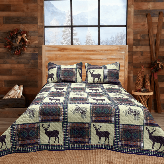 Ezynyte 3 Piece Rustic Quilt Set King Size Patchwork Quilt Bedding Set