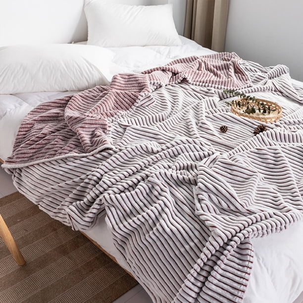 Manta de Franela Suave y Gruesa | 100 X 70 Cm (39 X 28 Pulgadas) | Diseño a Rayas para Cama, Sofá y Siesta | Ultracómoda y Cálida | Colores: Café, Rosa, Gris y Azul