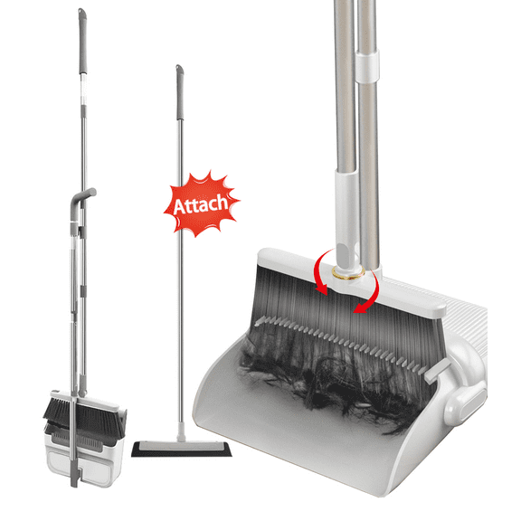 Extended Broom and Dustpan Set for Home, Broom and Dustpan Combo for Office, Long Handle Broom with Upright Standing Dust pan,Indoor&Outdoor Sweeping, with Magic Broom