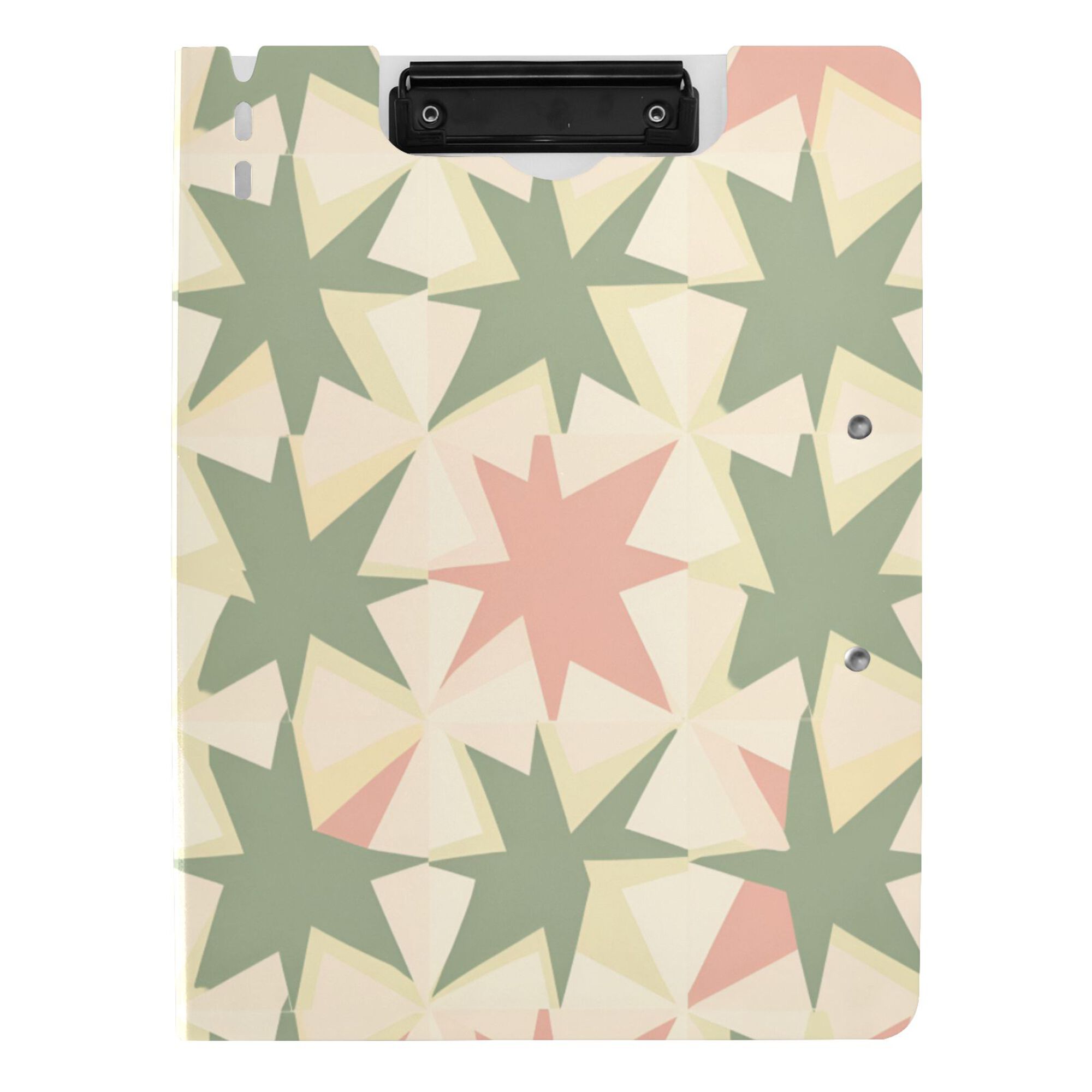 FORMRS A4 Clipboard Folder with Pen Holder Horizontal Foldable School Office Binder, Pink and Green Geometric