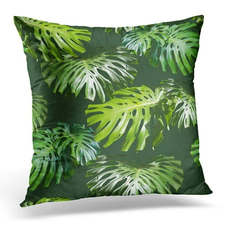 - ARHOME Pink Tropical Leaves Pattern Green Leaf Monstera Artistic Collage for Floral with Focus Effect Colorful Pillow Case Pillow Cover 20x20 inch