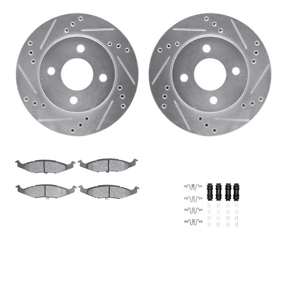 Dynamic Friction Company Front Brake Rotors-Drilled and Slotted-Silver with 5000 Advanced Brake Pads includes Hardware 7512-40124