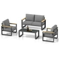 thumbnail image 5 of Aluminum Outdoor Patio Furniture Set with Height-adjustable Footrest for Lawn Porches Patio, 4-Seats All-weather Patio Sofa Sets with Coffee Table, Modern Outdoor Patio Conversation set, Grey, 5 of 9