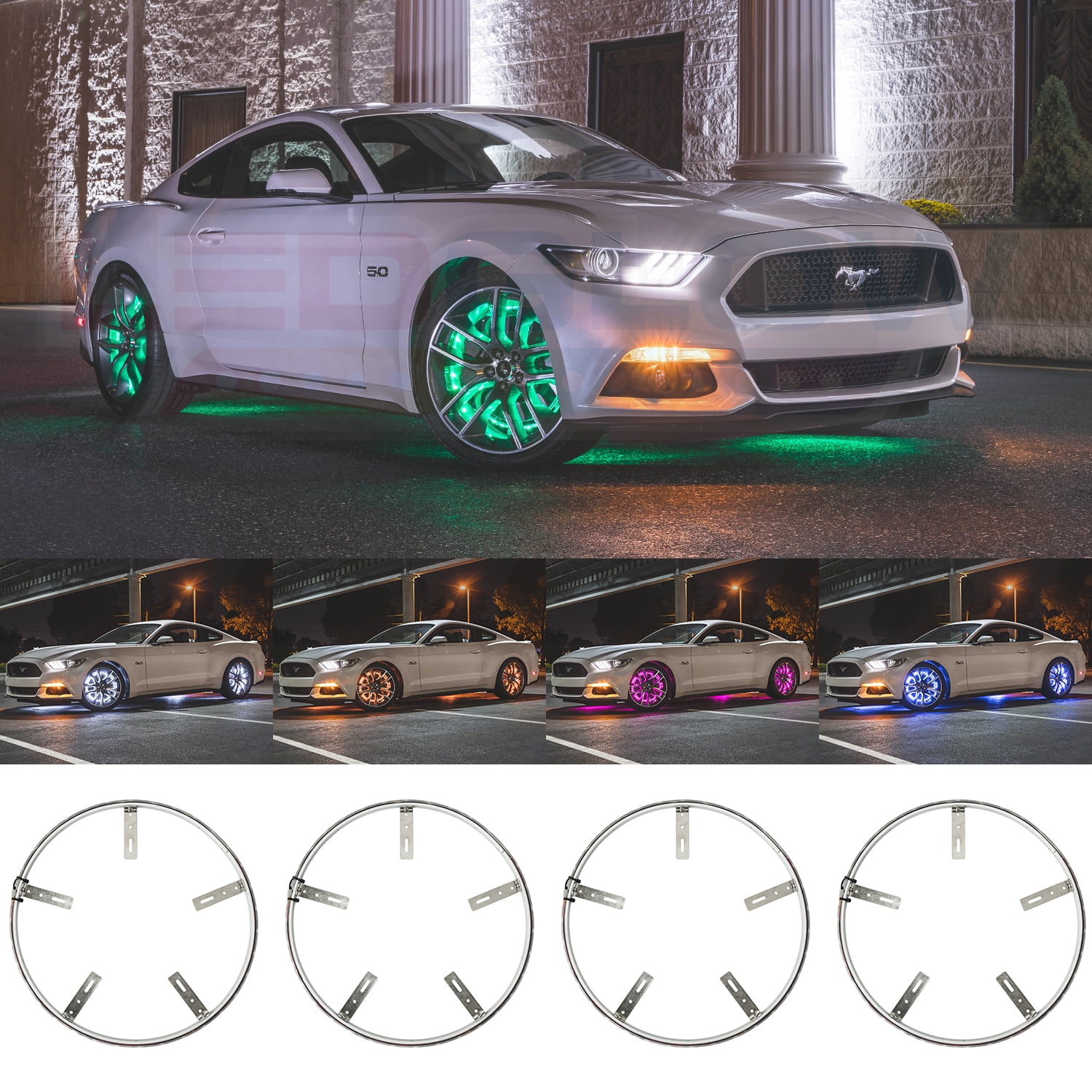 LEDGlow 4pc 151/2" Million Color LED Wheel Ring Light Kit