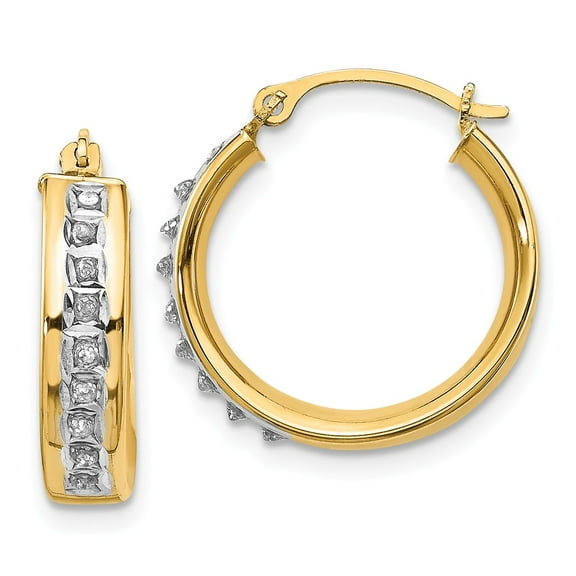 Real 14kt Yellow Gold Diamond Fascination Round Hinged Post Hoop Earrings; for Adults and Teens; for Women and Men